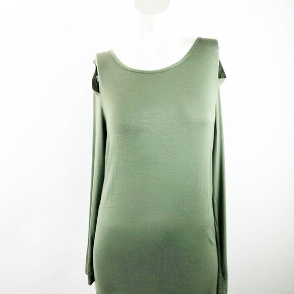 2/$30 The Vanity Room Small NWT Womens Green Cold Shoulder Long Sleeve Dress - Picture 2 of 7